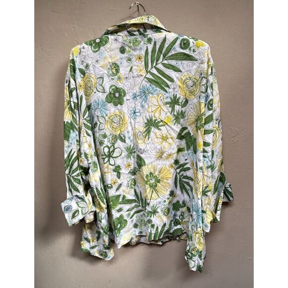 Harper Greer Womens XL White Multicolor Floral Swing Blouse Buttoned Long Sleeve - Picture 2 of 8